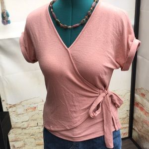 ⬇️ 2/$25 Listing - Women’s Short Sleeve Cuffed Faux Wrap Surplice Knit Top